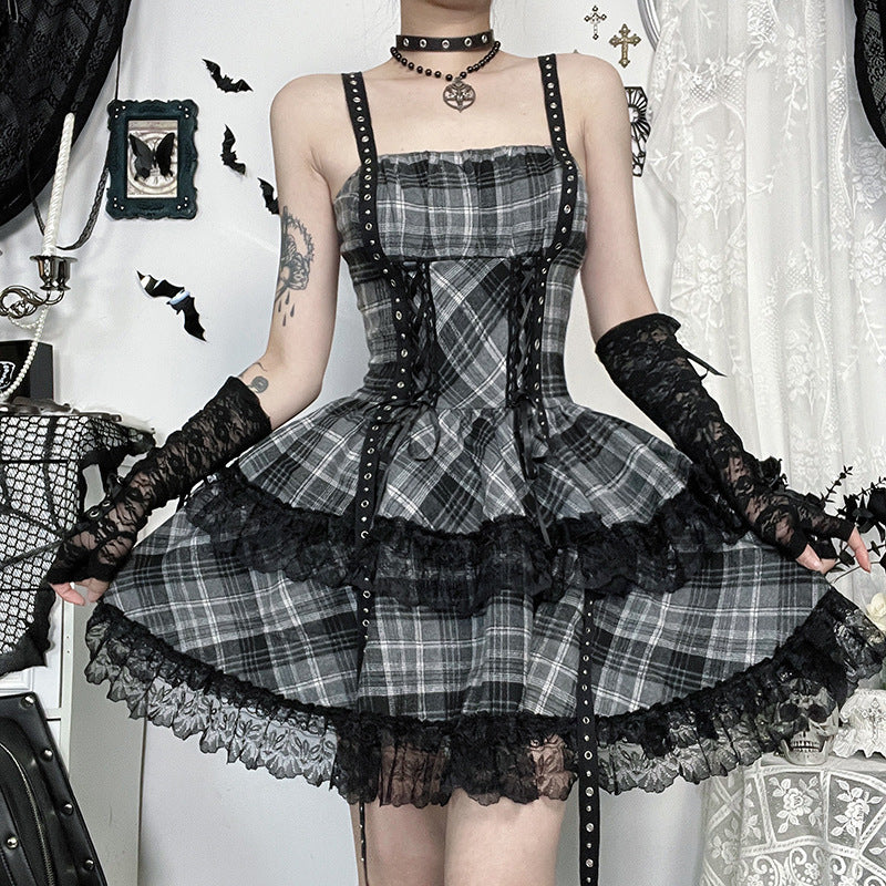 Gray Plaid Dress Summer Hot Dark Dresses