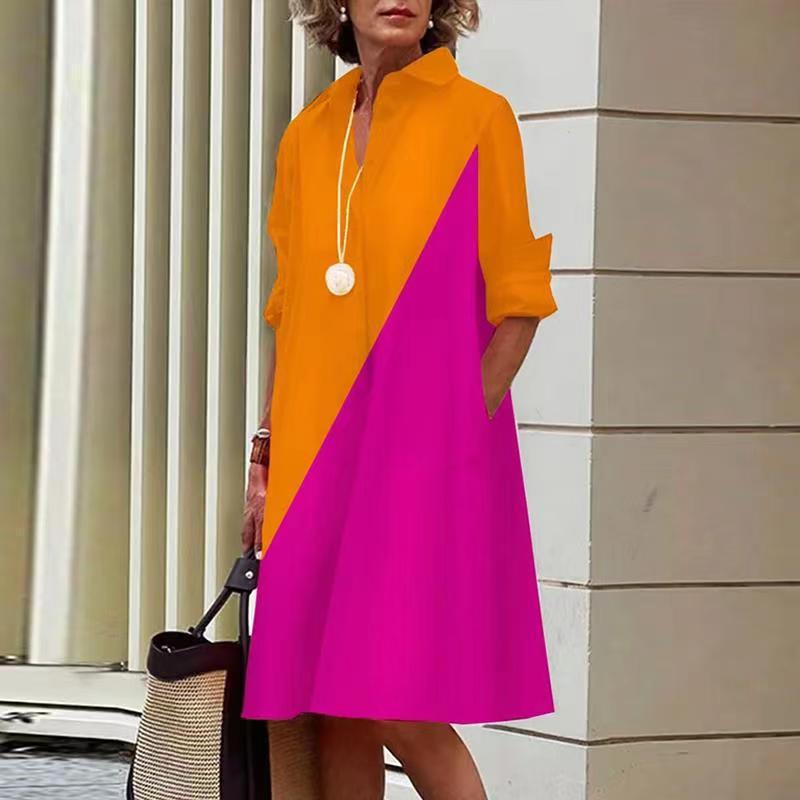 Women's Patchwork Contrast Color Casual Elegant Dress