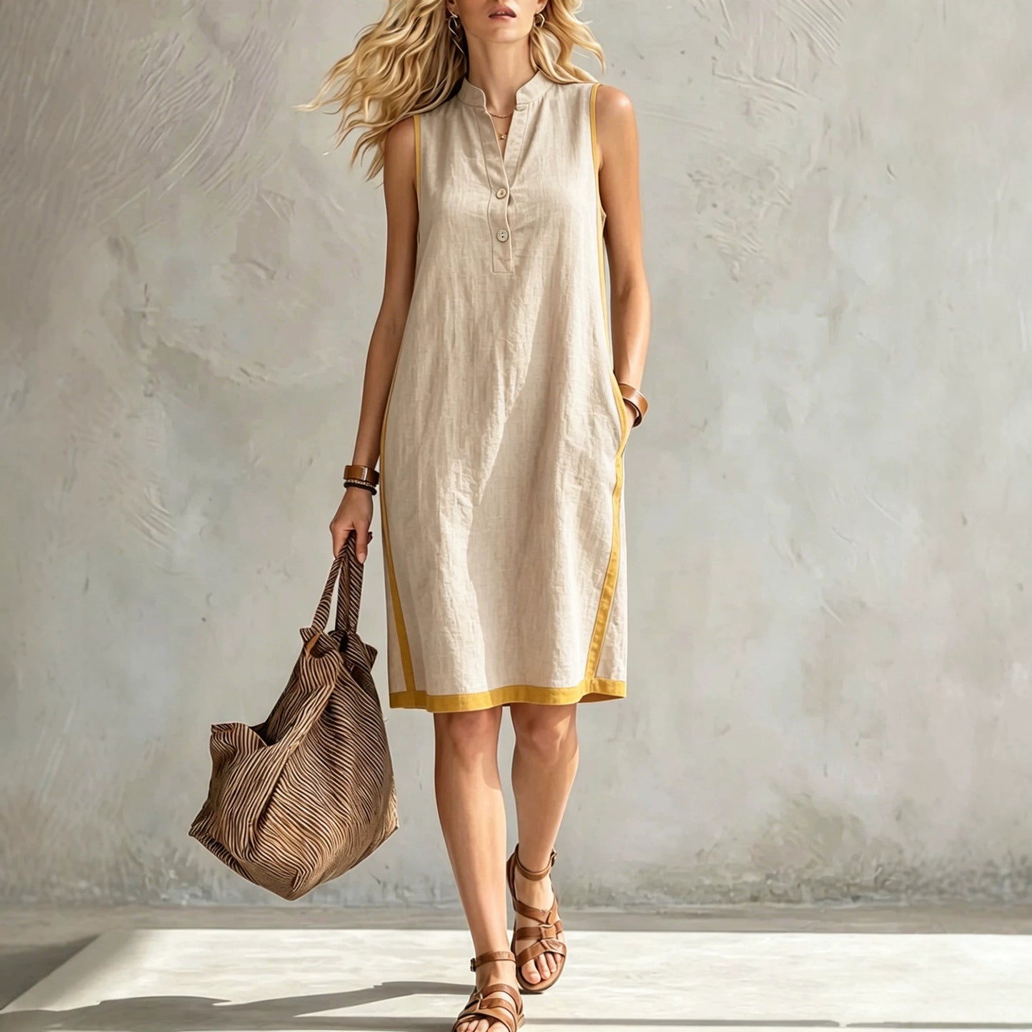 Charming Women's Sleeveless Casual Loose Linen Dress