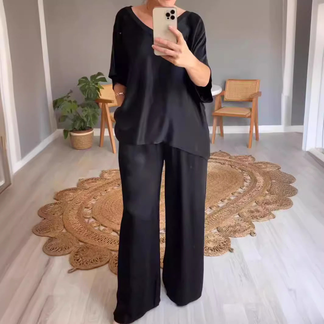 Women's Summer Fashion Solid Color Mercerizing Casual Suits