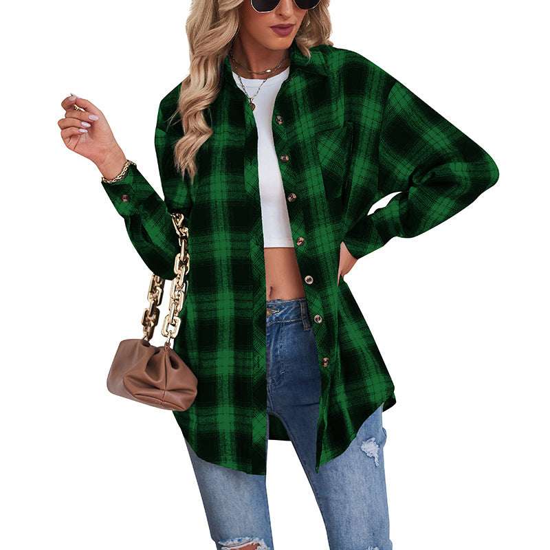 Women's Casual Boyfriend Style Loose Plaid Shirt Blouses