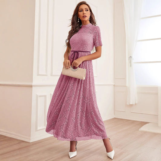 Women's Elegant Lace Round Neck Sleeve A- Dresses