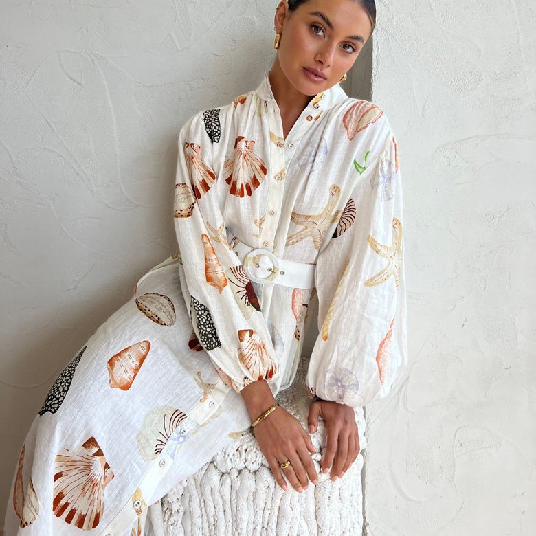 Long Casual Lantern Sleeve Fashion Printing Dress