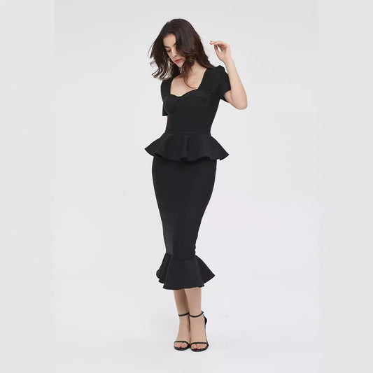 Women's Elegant Sleeve Ruffles High Waist Dress Dresses