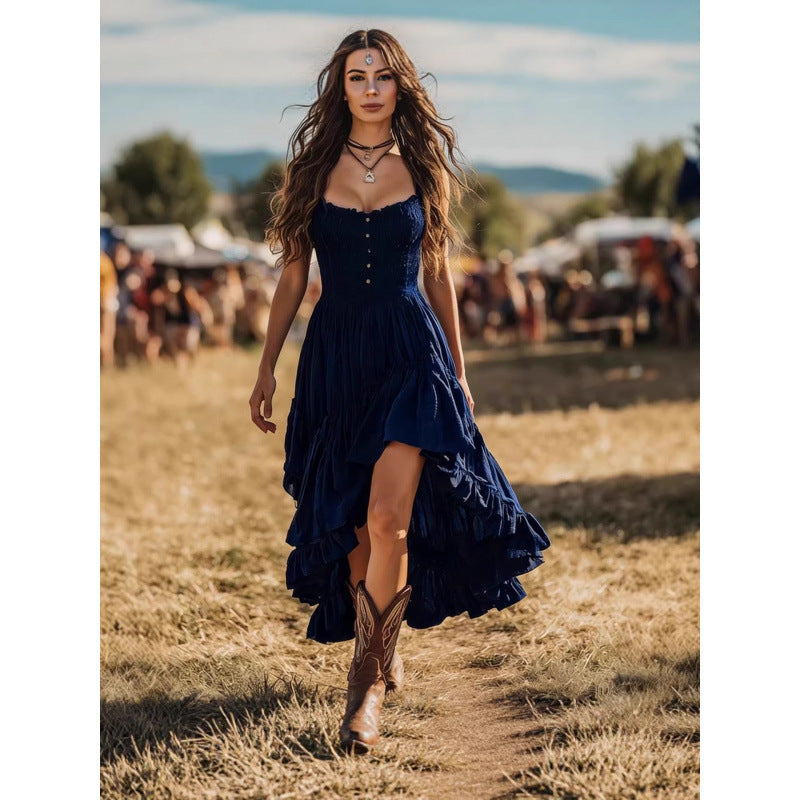 Retro Fashion Elegant Chest Smocking Waist Dress