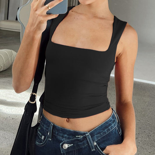 Women's Hot Style Fashion Square Collar Basic Tops