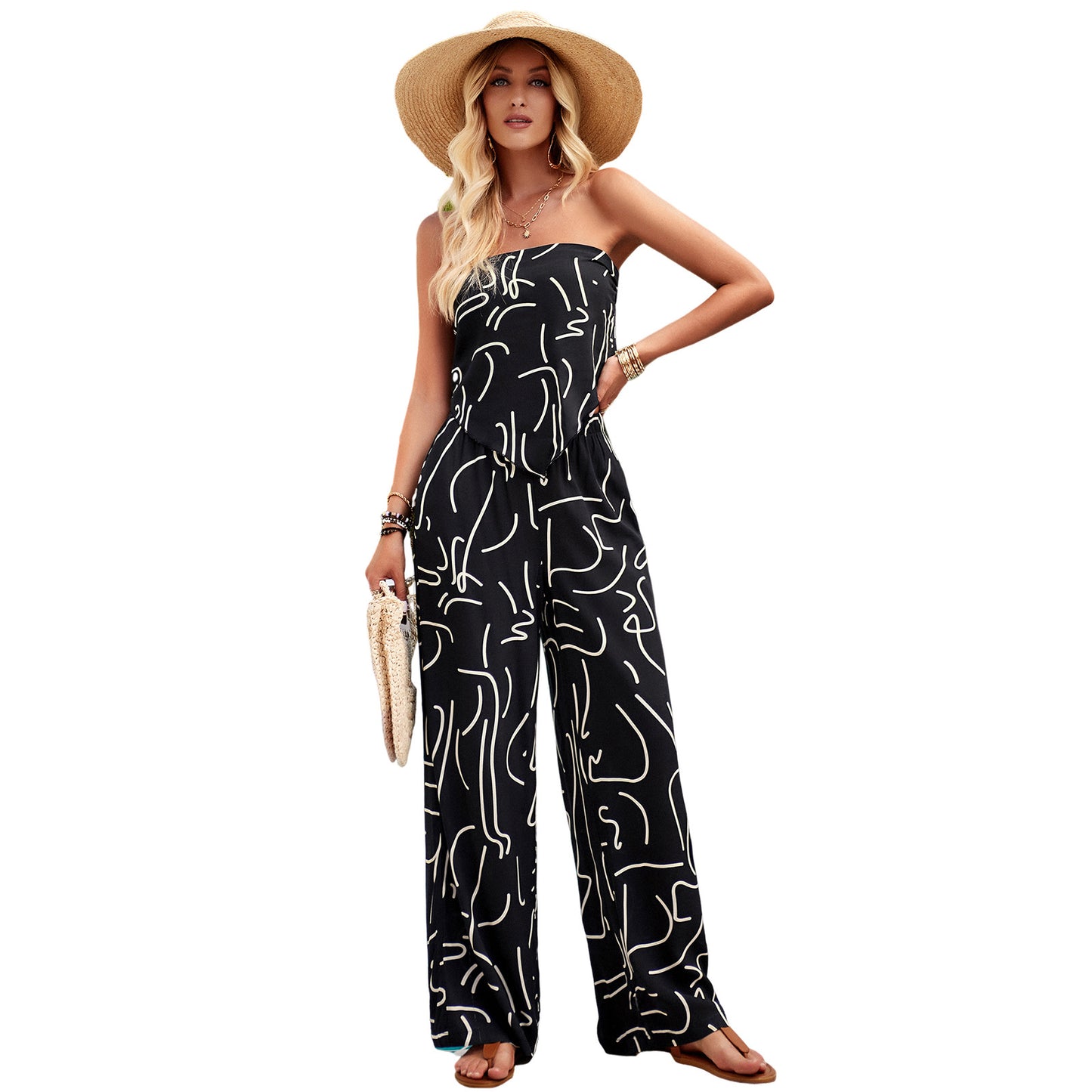 Classy Women's Vacation Style Rayon Printed Fashion Casual Suit