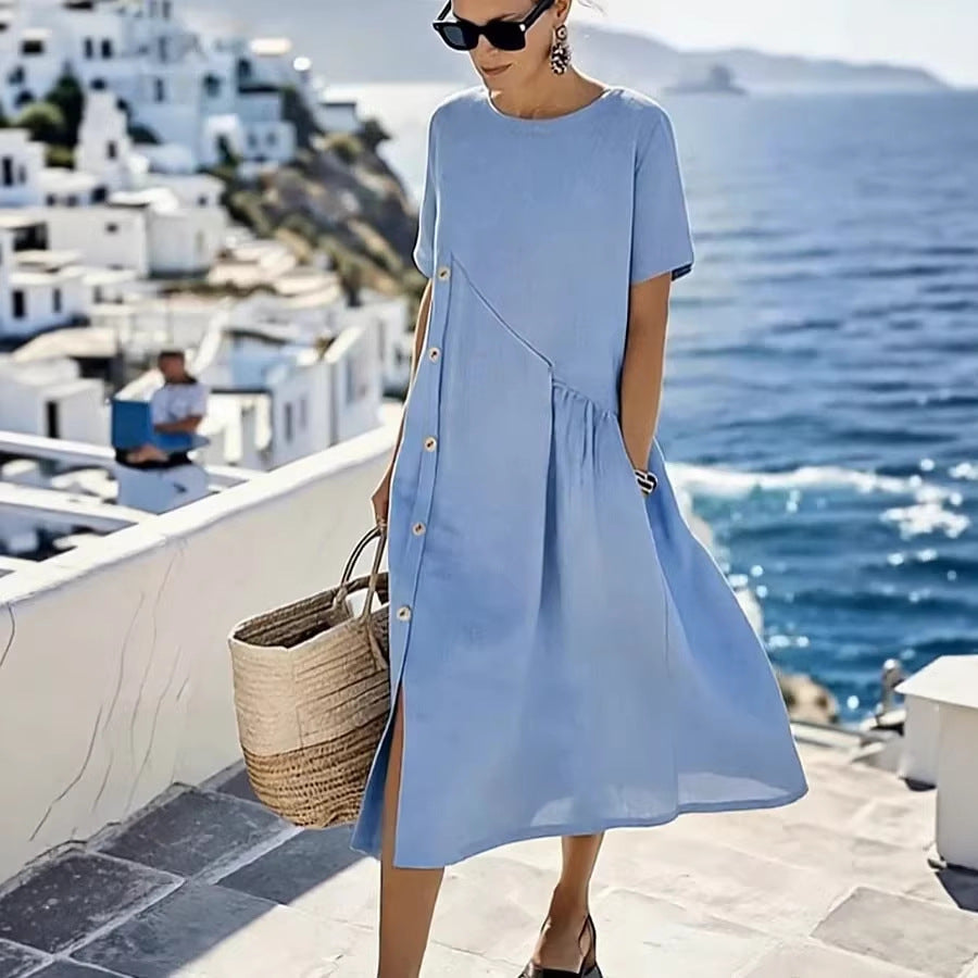 Casual Fastener Decoration Fold Pocket Mid-length Dress