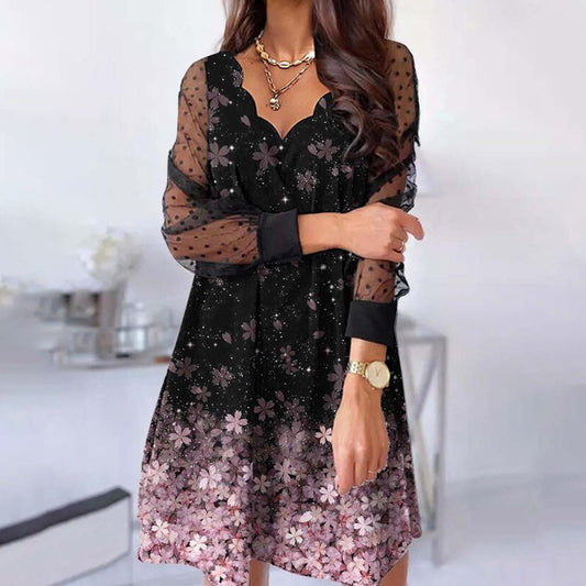 Casual Lace Long Sleeve Wave Dress Dresses