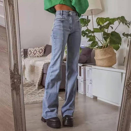 Spring Retro Back Contrast Color Trousers Jeans