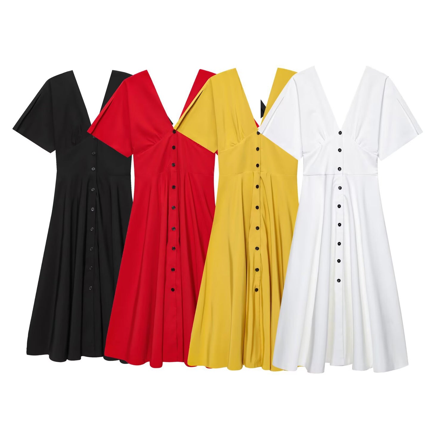 Women's Fashionable Temperament Button Decoration Midi Long Skirts