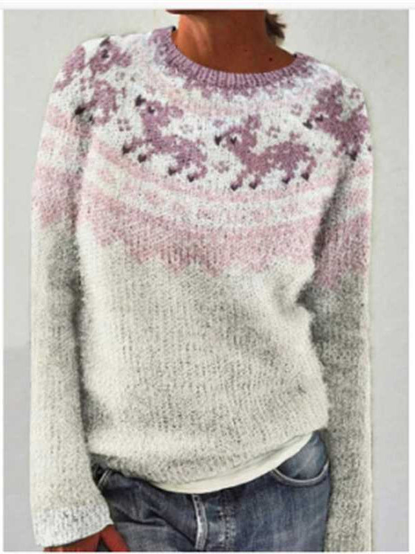Women's Round Neck Multicolor Loose Fashion Pullover Sweaters