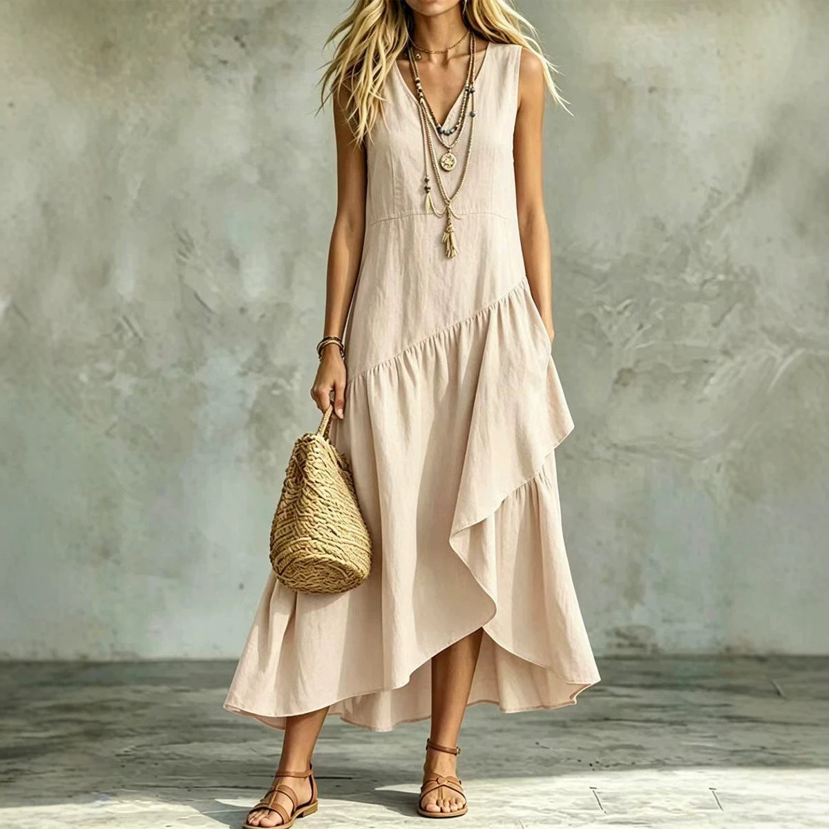 Women's Summer Loose Slimming Sleeveless Irregular Bohemian Dress