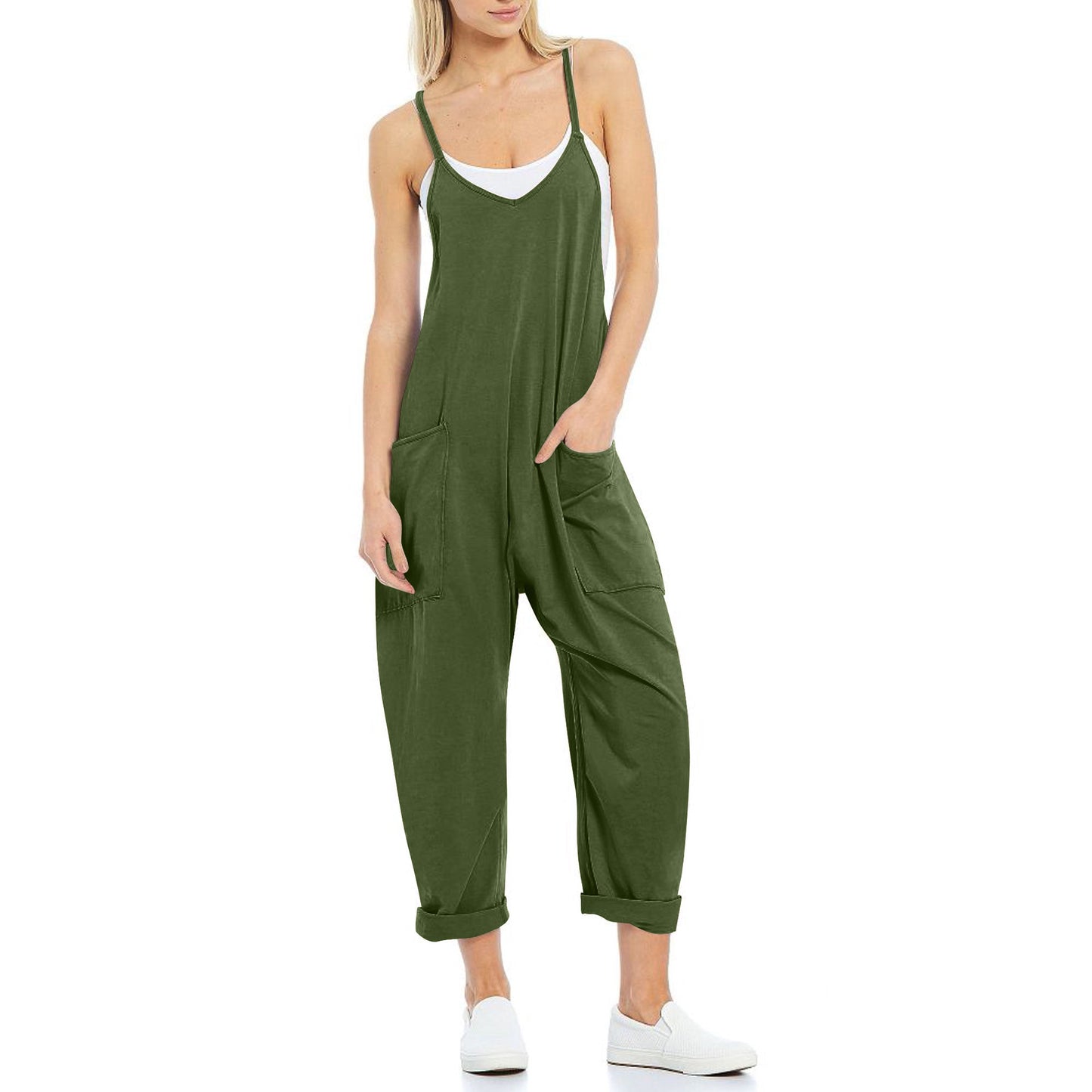 Women's Casual Pocket Spaghetti Straps Knitted One-piece Jumpsuits