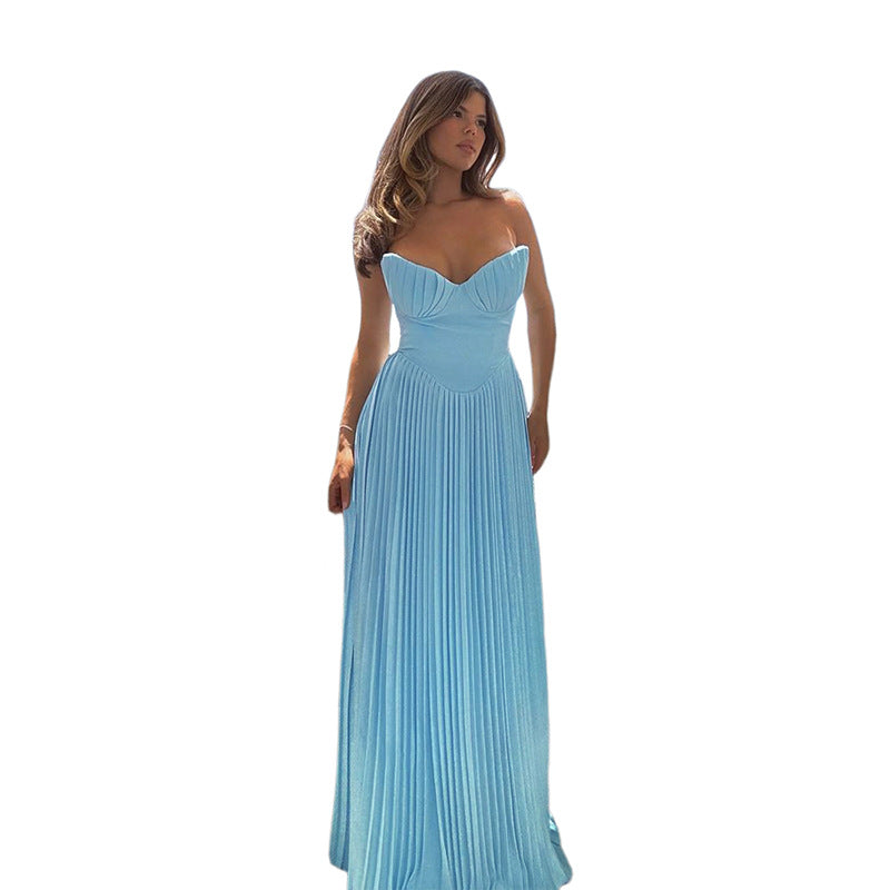 Women's Pleated Dress Tube Long Slim Fit Tops