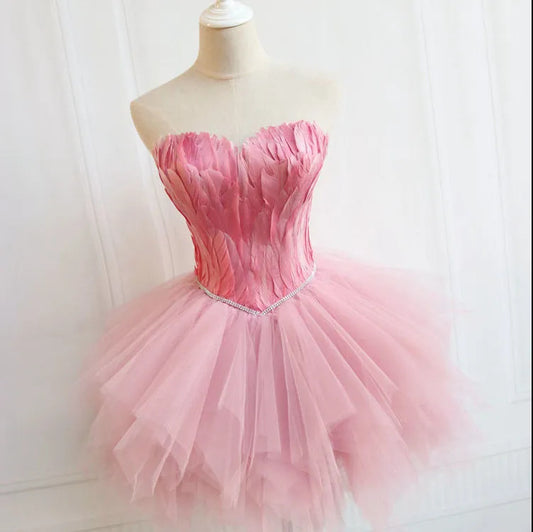 Black Dress Slimming Feather Tube Birthday Party Tops