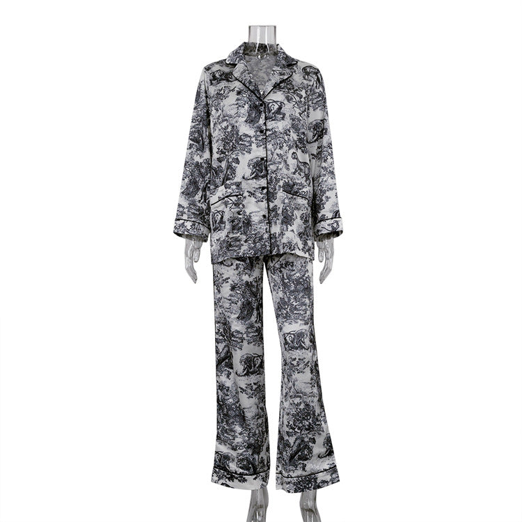 Women's Set Ink Style Lapel Long Sleeve Suits