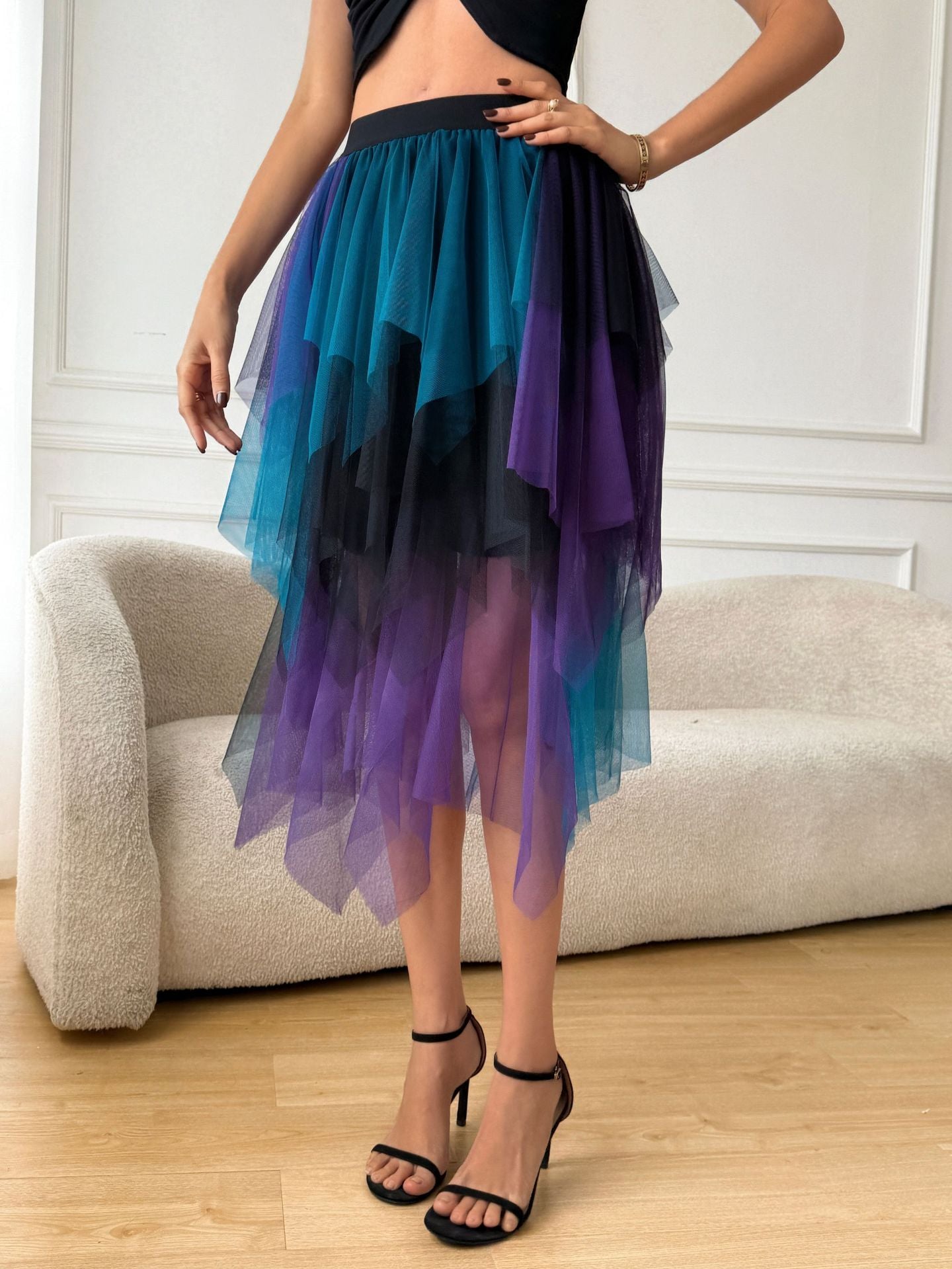 Women's Mesh Mid-length Spring Gauze High Waist Skirts
