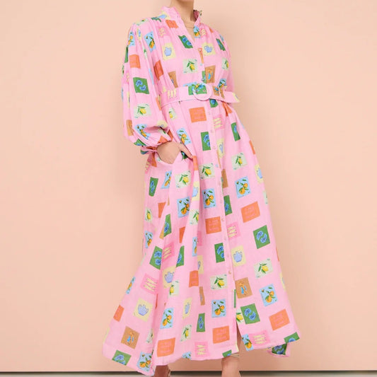 Long Casual Lantern Sleeve Fashion Printing Dress