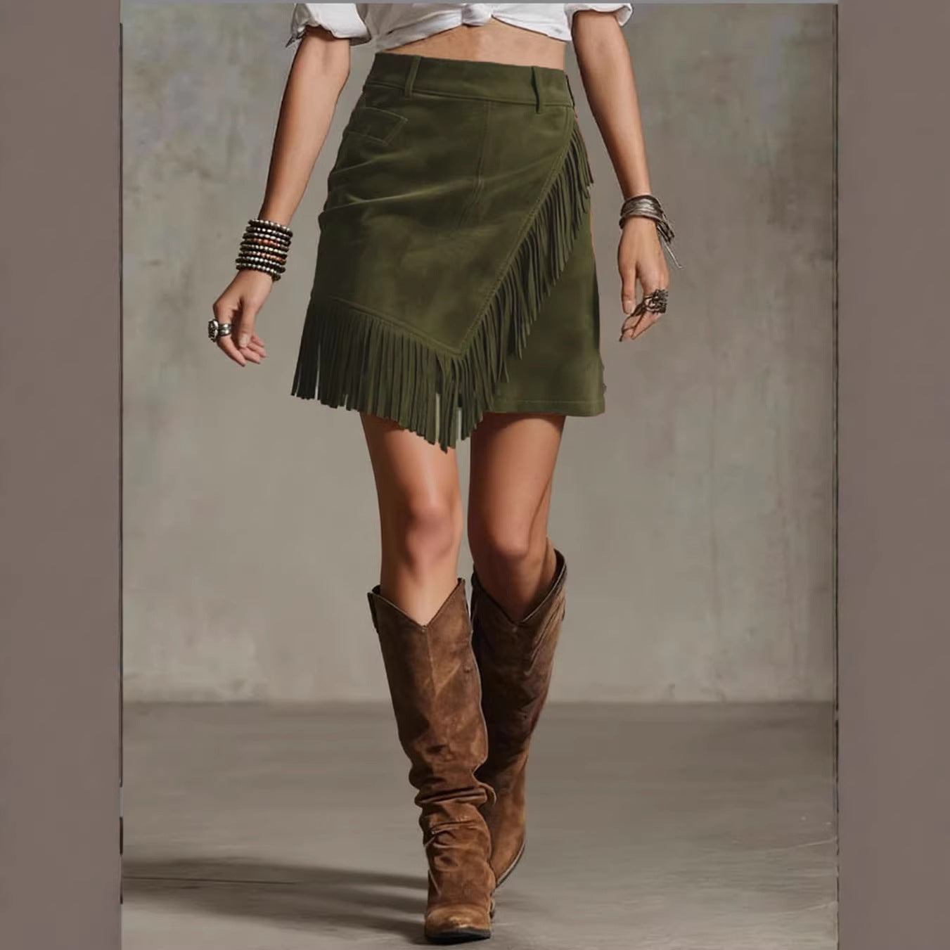 Women's Retro Western Style Tassel Suede Skirts