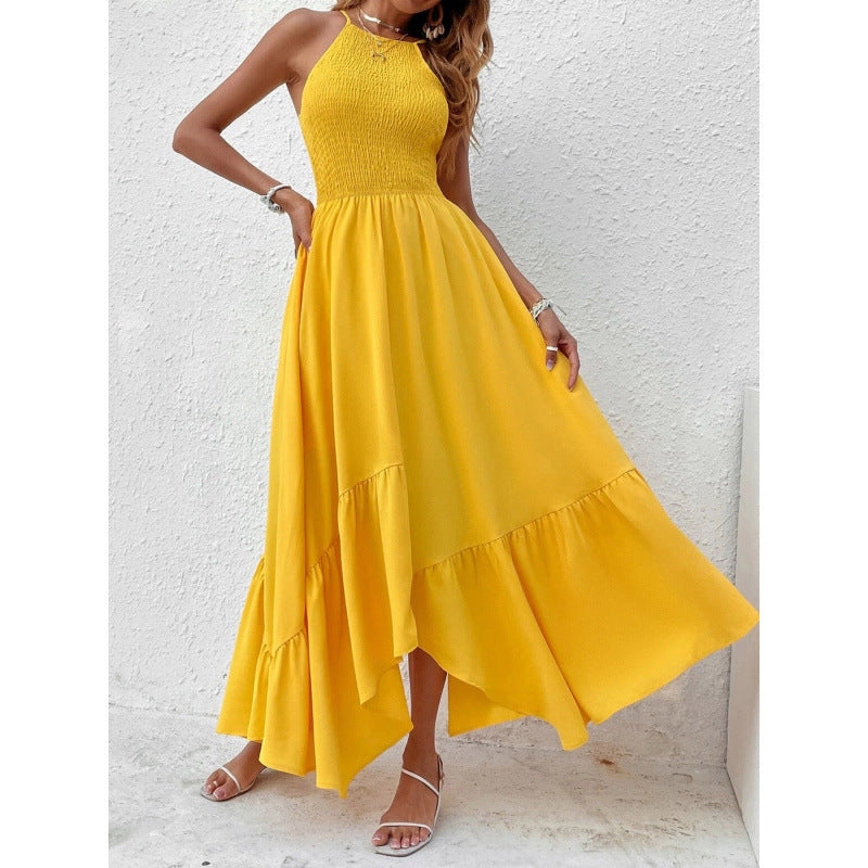 Cool Popular Solid Color Asymmetric Suspender Dress
