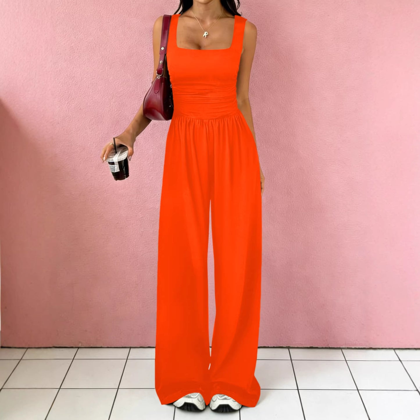 Solid Color Sexy Wide Leg Two-piece Fashion Casual Suit
