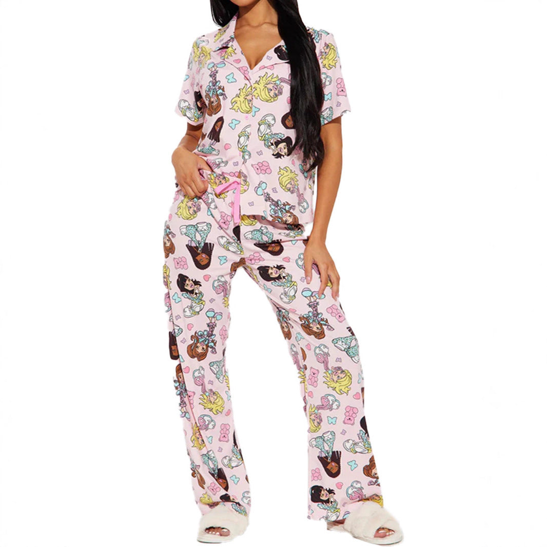 Women's Comfortable Printed Sleeve Home High Waist Suits