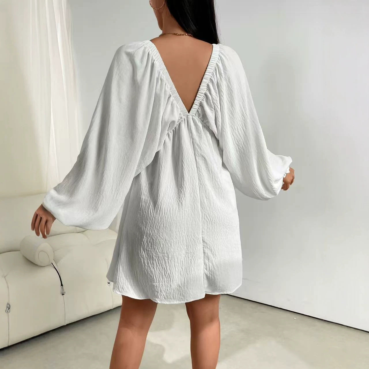Women's Sexy Raglan Long Sleeve Solid Color Wide Dress