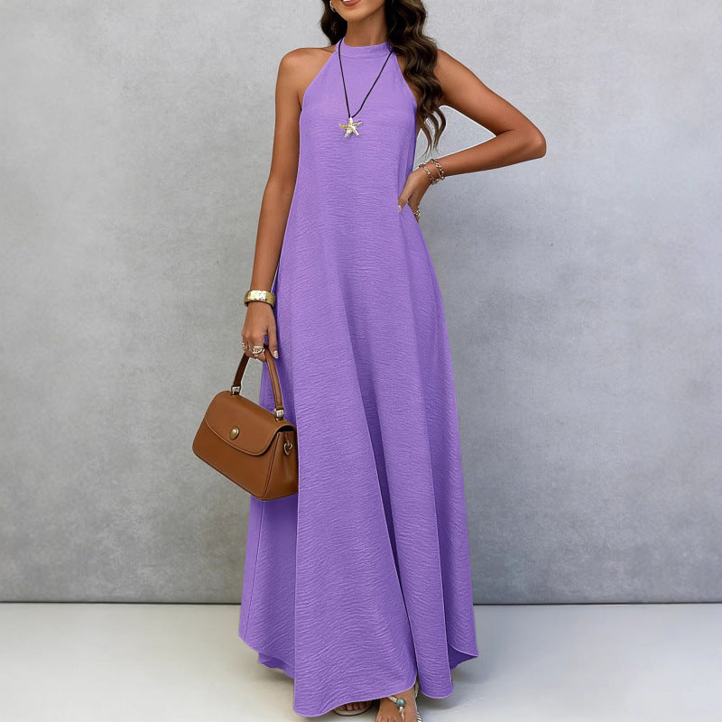 Women's Loose Large Sleeveless Solid Color Wide Hem Vacation Style Long Dress
