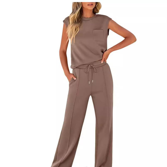 Women's Sleeveless Casual High Elastic Loose Two-piece Suits