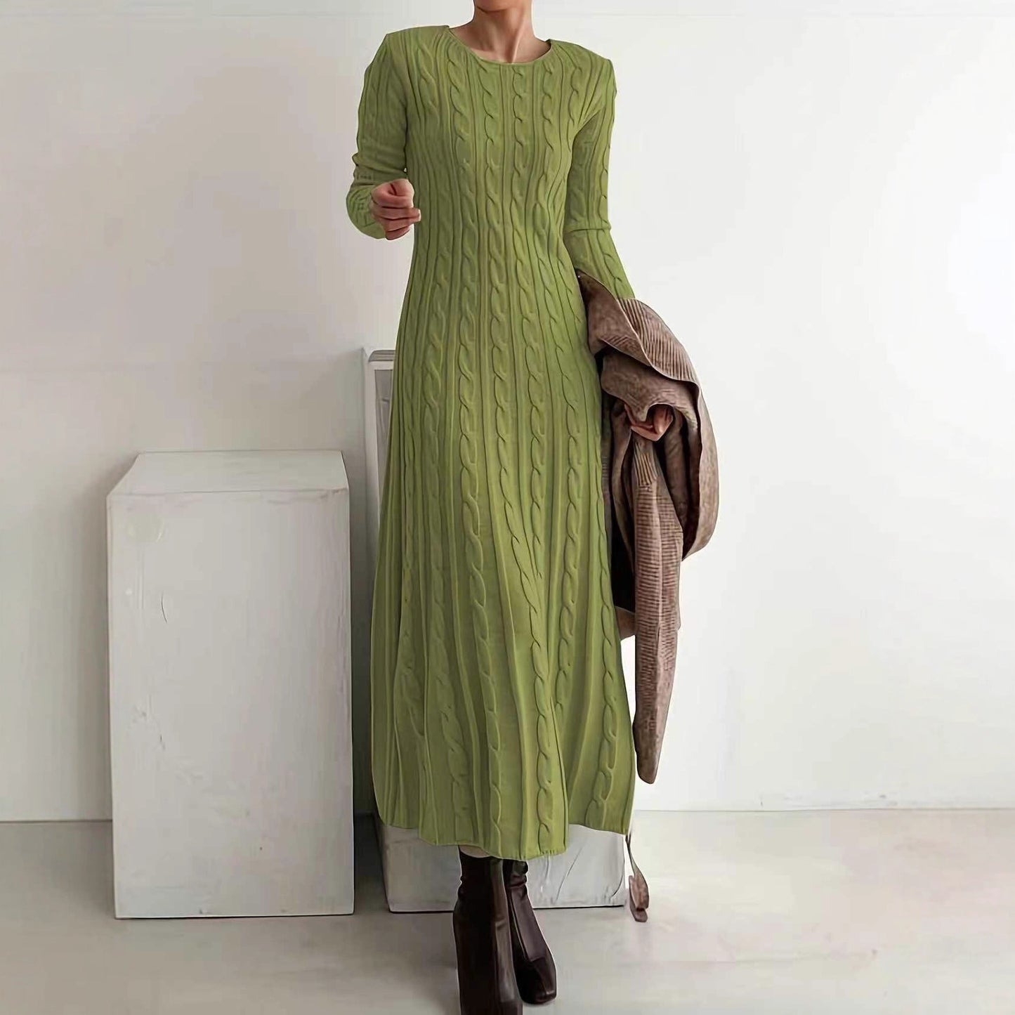 Knitted Slim Round Neck Long Inner Dress
