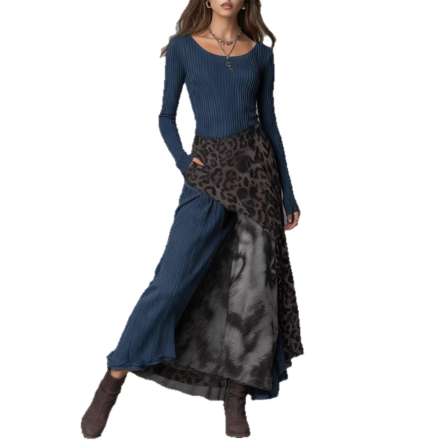 Leopard Print Elastic Waist Large Swing Dress