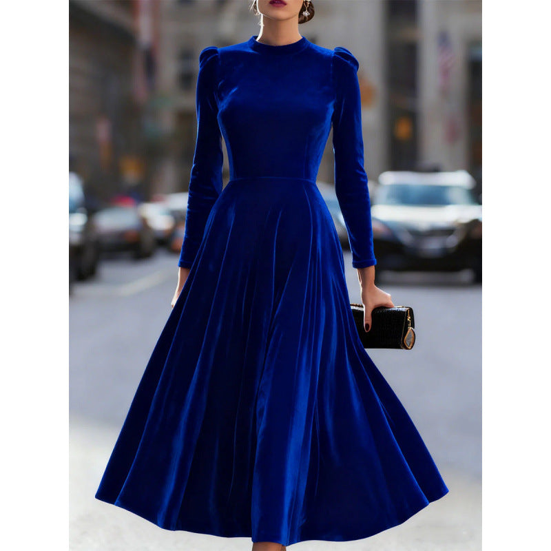 Graceful Beautiful Durable Gold Veet Long-sleeved Dress
