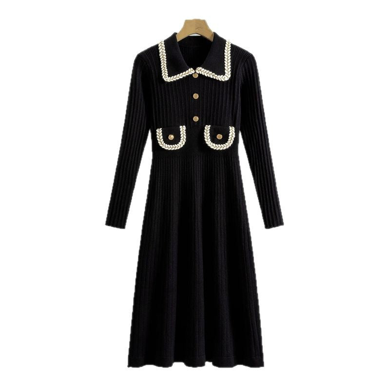 Women's French Style Classic Lapel Knitted Midi Spring Elegant Dress