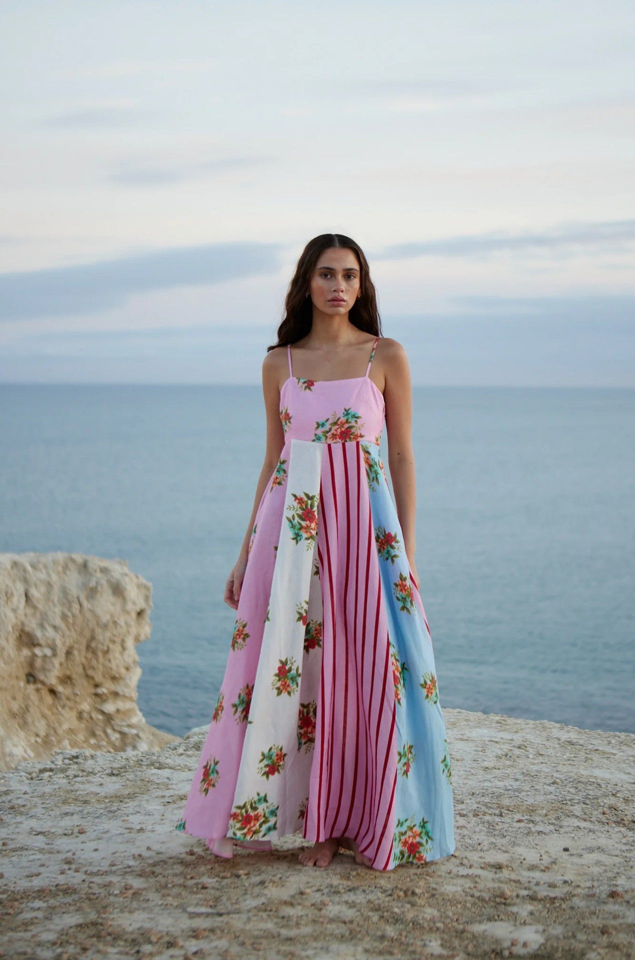Sexy Sling Vacation Style Flower Linen Dress