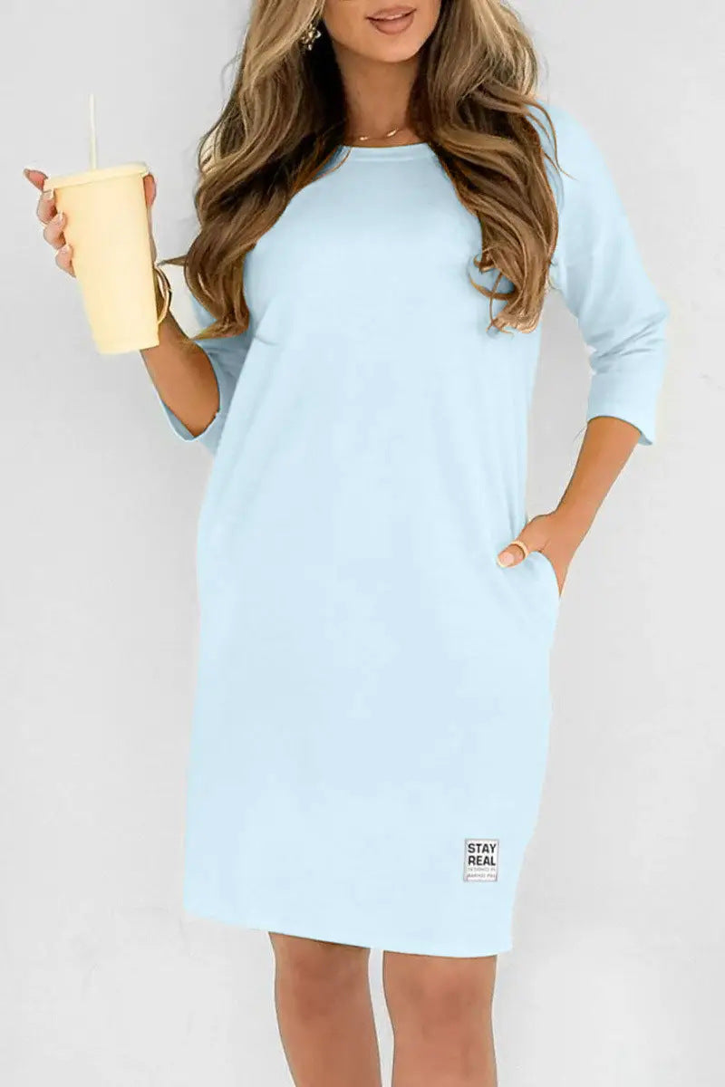 Women's Solid Color Round Neck Loose Casual Dresses
