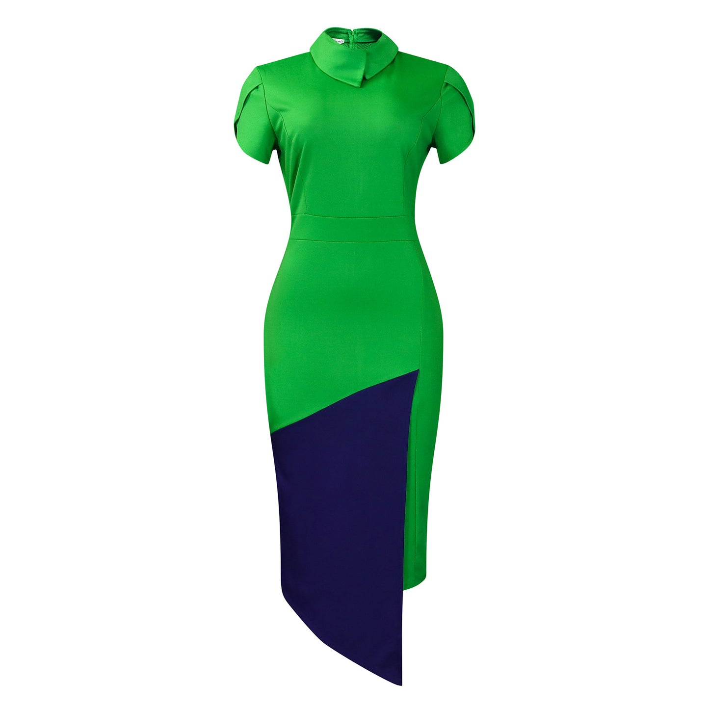 Women's Diagonal Collar Fashion Temperament Sleeve Sheath Color Matching Pencil Skirts
