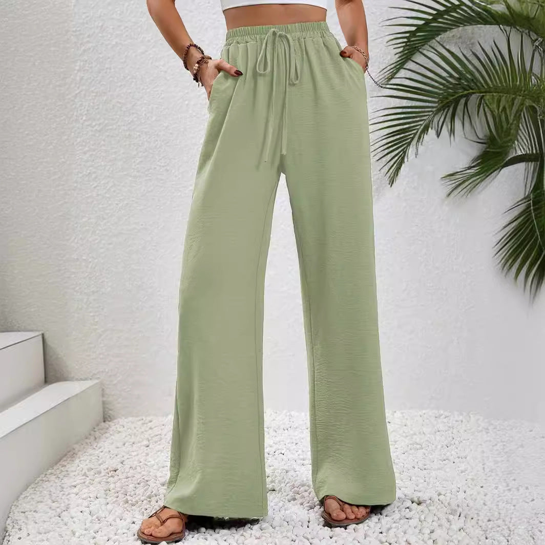Women's Solid Color Mop Wide Leg Casual Pants