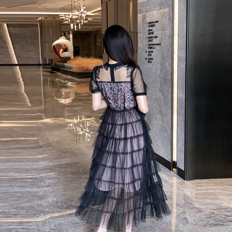 Women's Mesh Beads Dress Summer Design Sense Waist Dresses