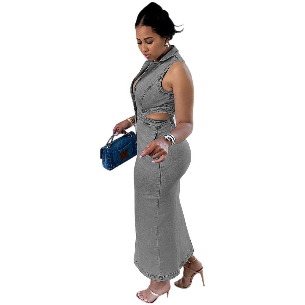 Women's Street Fashion Single-breasted Sleeveless Halter Stretch Dresses