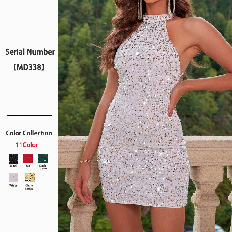 Women's Sexy Sequined Party Fashion Elegant Backless Slim Dress