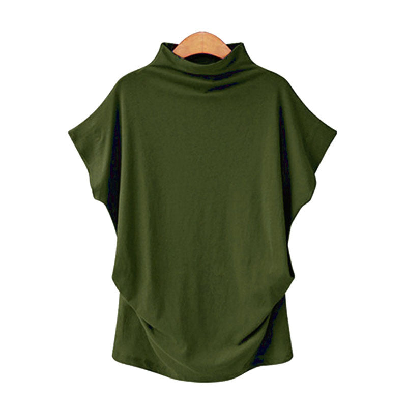 Women's Classic Large Turtleneck T-shirt Short-sleeved Tops
