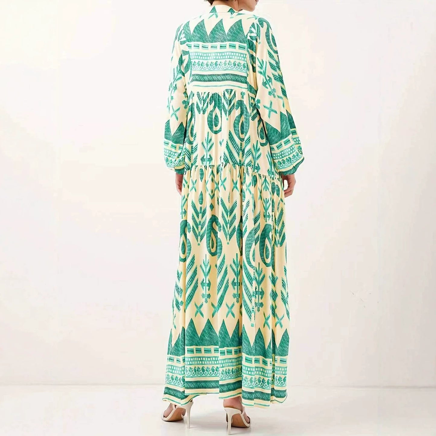 Women's Green Dignified Elegant Soft Comfort Printing Long Dress