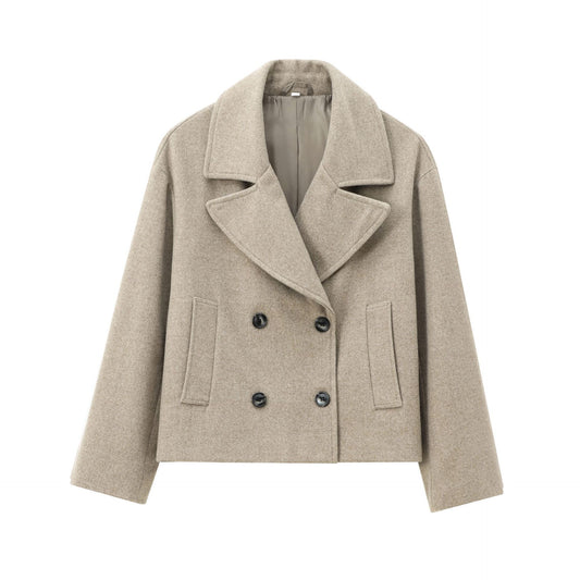 Women's Versatile Two-tone Double Breasted Wool Overcoat Coats