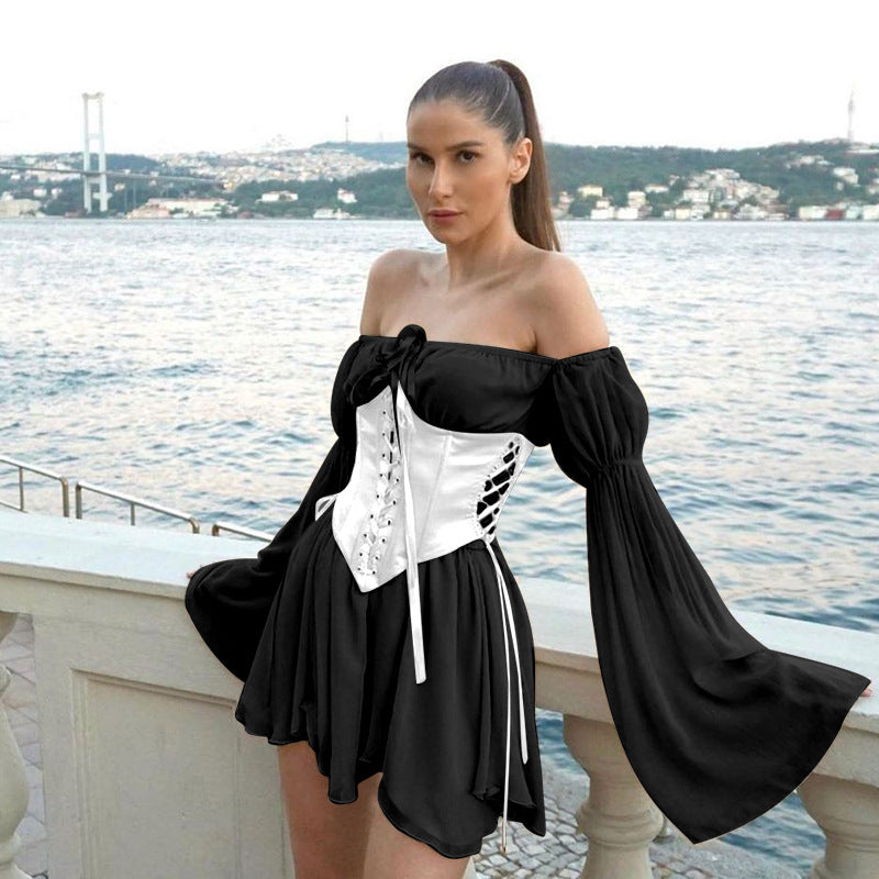Women's Flared Sleeve Dress Spring Sexy Temperament Suits