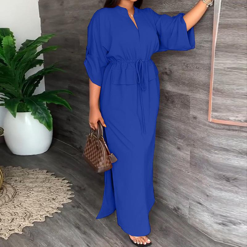 Women's Fashion Stand Collar Slit Maxi Dress Dresses