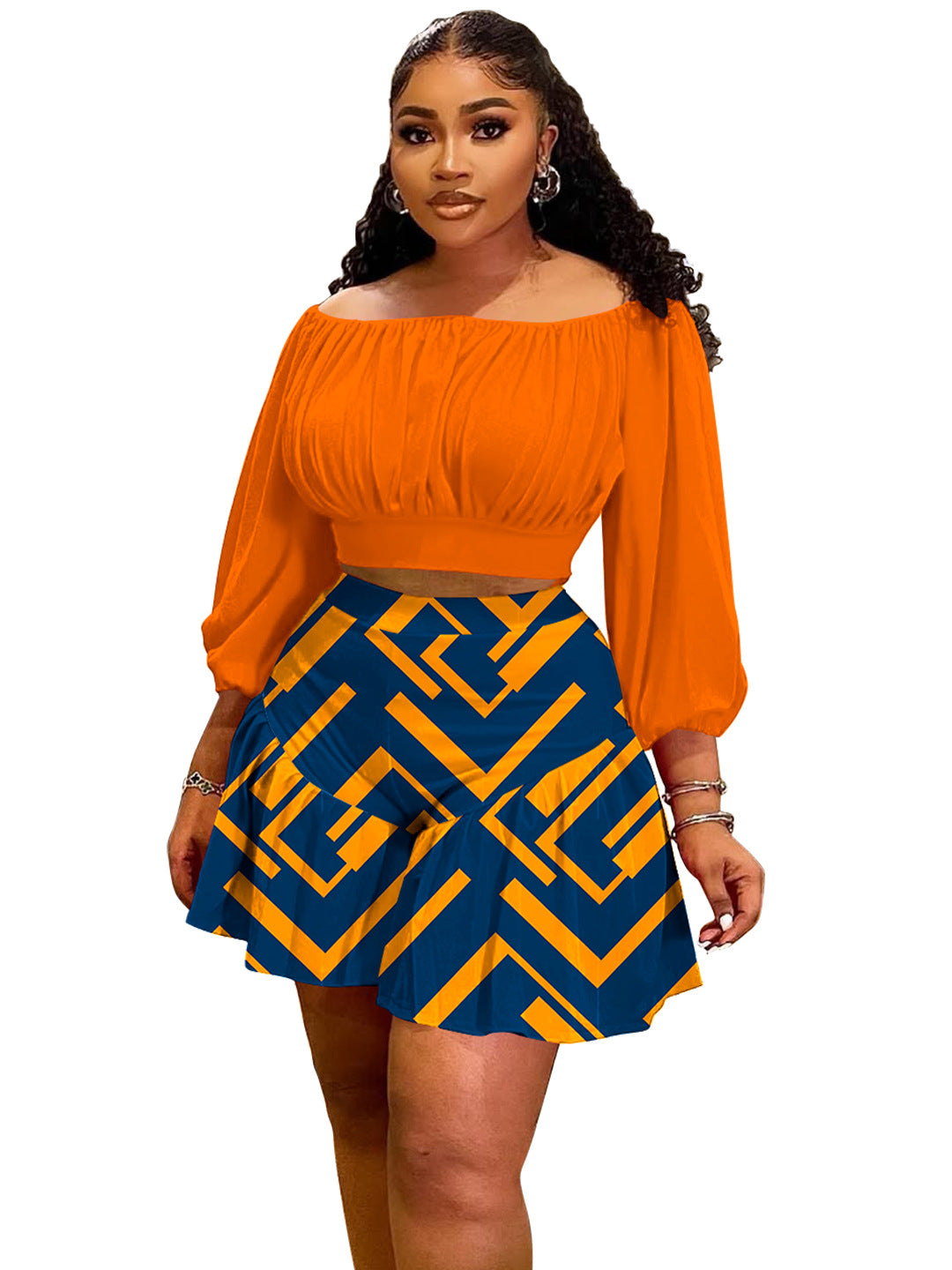 Women's Pleated Fluffy Waist Trimming Casual Two-piece Plus Size