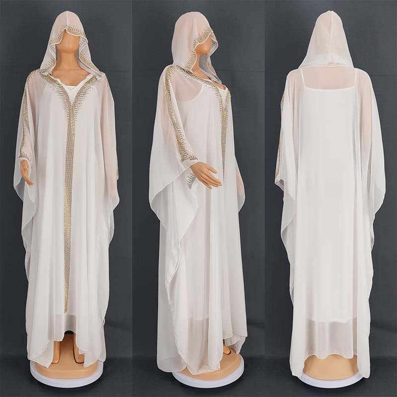Women's Rhinestone Hooded Large Swing Dress Arab Dresses