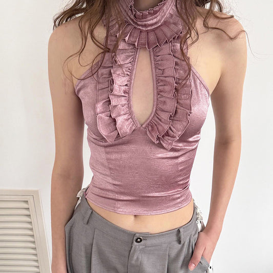 Retro Halter Fashion Lace Silk Hollow Tops