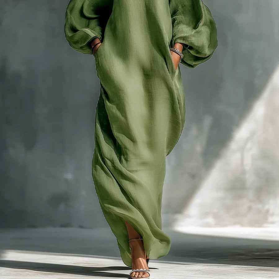 Women's Cotton Linen Casual Style Long Sleeve Dress
